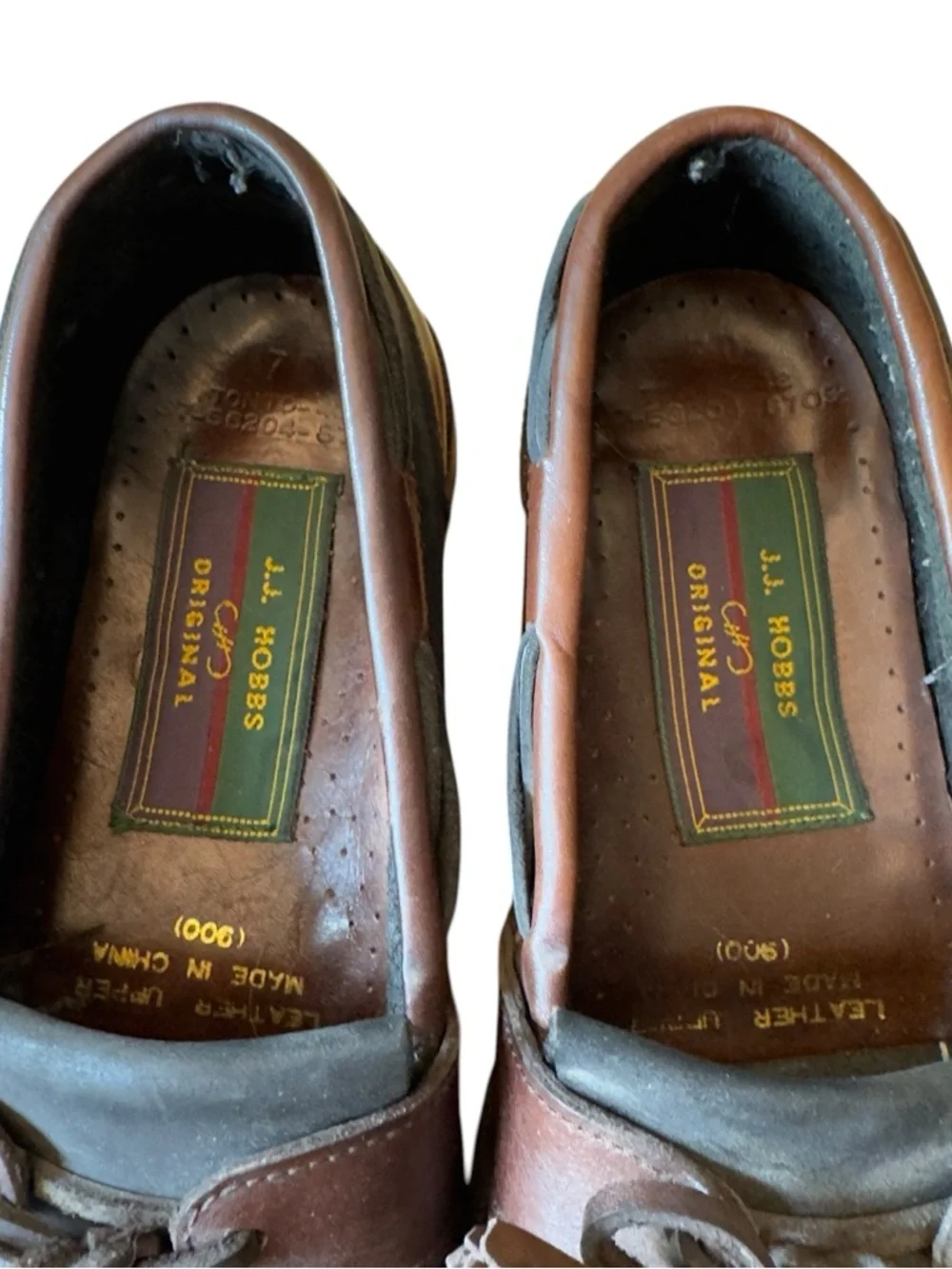 J J Hobbs Mens Leather Kiltie Tassel Loafers Brown Black Lug Sole Size 7 in EUC